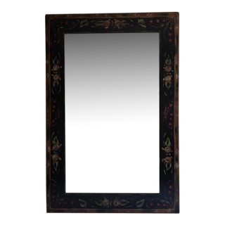 Vintage Scandinavian Style Hand-Painted Rosemaling Black & Floral Wall Mirror - 36" For Sale