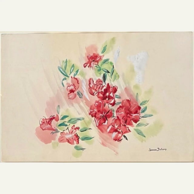 1930s Suzanne Duchamp Untitled (Red Flowers) Watercolor and Gouache on Paper, Circa 1933 For Sale - Image 5 of 5