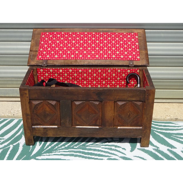 Tan Antique Louis XIII Style Oak Storage Bench For Sale - Image 8 of 18
