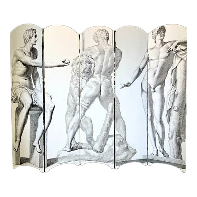 5-Panel Decorative Screen With Classical Figures (6' Tall) For Sale
