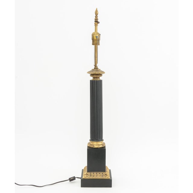 Metal Neoclassical Style Green & Gilt Column Table Lamp For Sale - Image 7 of 7