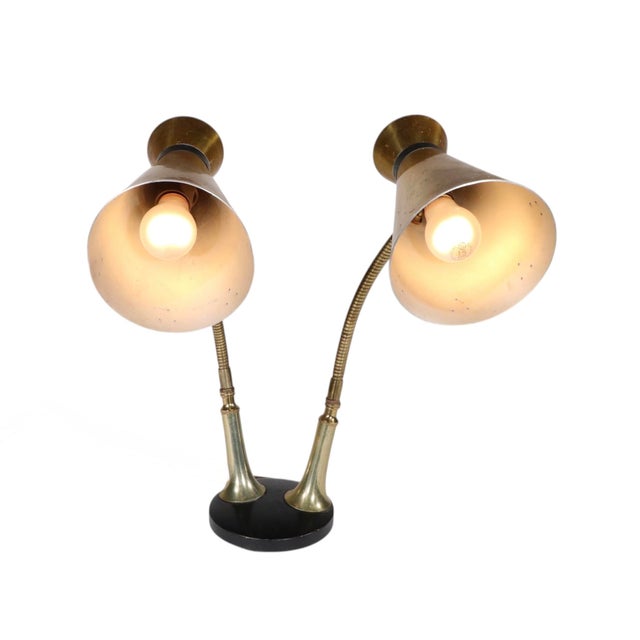 Mid-Century Modern Mid Century Two Light Gooseneck Desk Lamp C. 1950/60's For Sale - Image 3 of 8