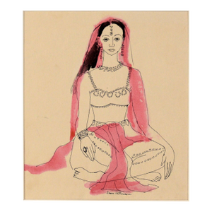 Indian Dancer - Vintage Illustration in Ink and Watercolor by Irene Pattinson