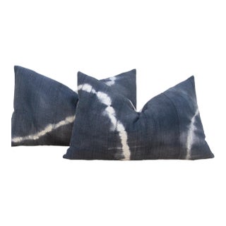 Shibori Cloud, Vintage Stone Indigo Lumbar Pillows For Sale
