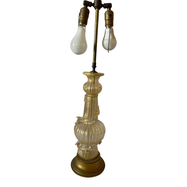 1940s Bubble Gold and Gold Leaf "Cordonato D'Oro" Murano Glass Lamp by Barovier & Toso For Sale
