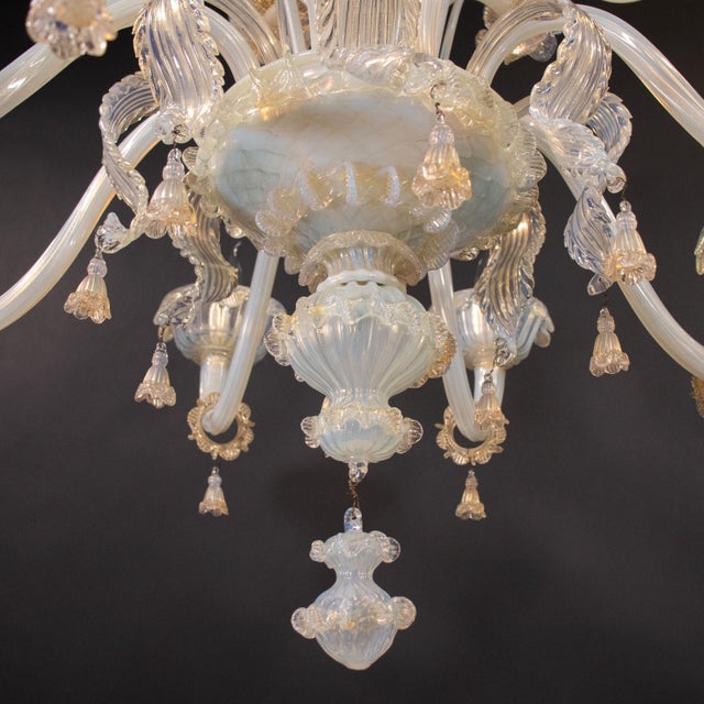 Large 8-Arm Ca’ Rezzonico Style Gold-Infused Opaline Murano Chandelier in the Manner of Giuseppe Briati For Sale - Image 17 of 18