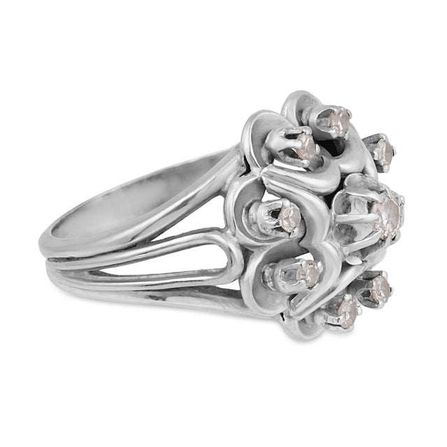 1950s Mid Century French Diamond 18k White Gold Cocktail Ring, Size 6.25 For Sale - Image 4 of 7