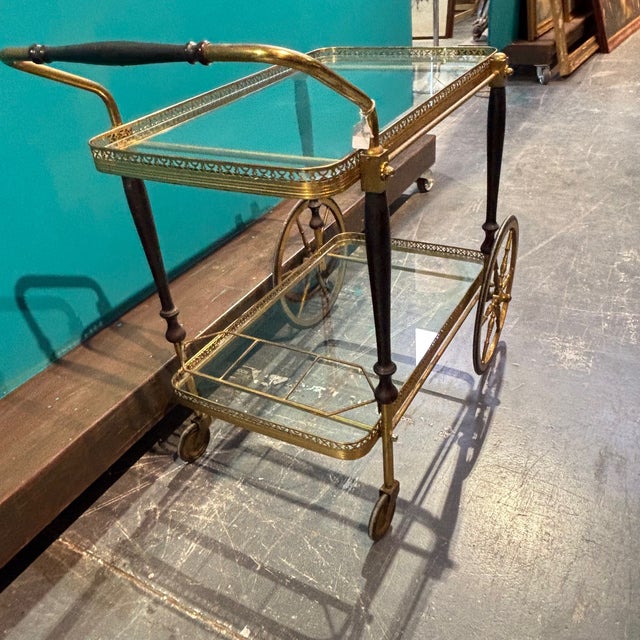 Mid-Century Gilt Metal and Glass Serving Trolley, 1950s For Sale - Image 4 of 12
