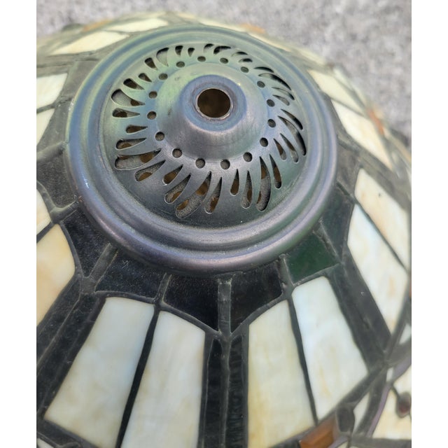Large Faux Tiffany Style Stained Glass Scalloped Edge Lamp Shades- a Pair For Sale - Image 9 of 10