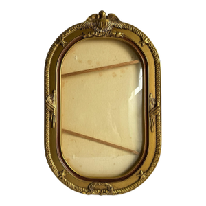 Antique Eagle Convex Glass Picture Frame Gold Military Wwii Usa Large Oval Portrait