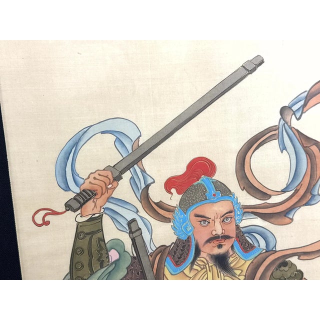 Mid 20th Century Pair of Vintage Chinese Gongbi Silk Paintings of Guardian Warriors For Sale - Image 5 of 11