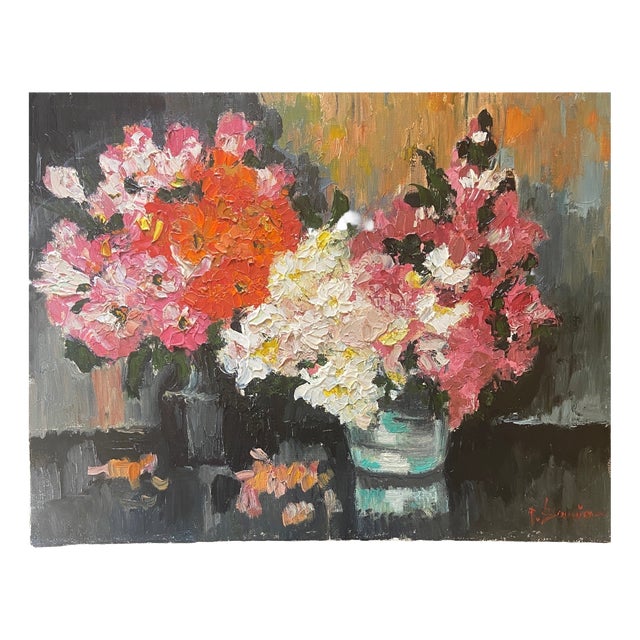 R. Bouvier, Les Fleurs, 1970s, Oil Painting on Canvas For Sale