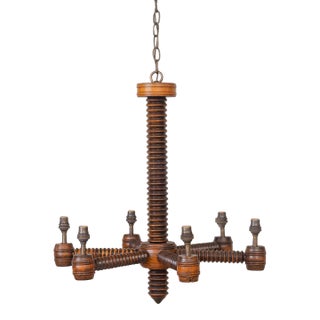 1940s Charles Dudouyt French Carved Wood Chandelier For Sale