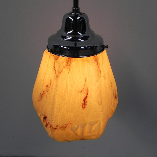 Art Deco Hanging Lamp with Marbled Hexagonal Shade, 1930s For Sale - Image 9 of 18