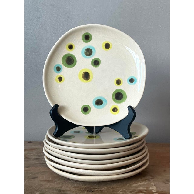 White Vintage Boho Glazed Ceramic Polka Dot Plates - Set of 8 For Sale - Image 8 of 8