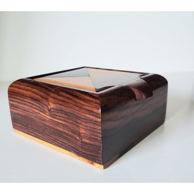 Wood Mid-Century Cocobolo Inlaid Wood Jewelry Box | Vintage Artisan Accent For Sale - Image 7 of 8
