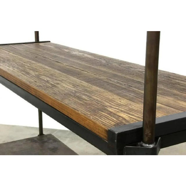 Industrial Industrial Iron Reclaimed Wood Triple Shelving Cart For Sale - Image 3 of 7