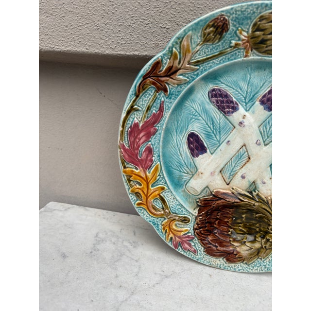French Country French Majolica Asparagus Plate Orchies, Circa 1890 For Sale - Image 3 of 7