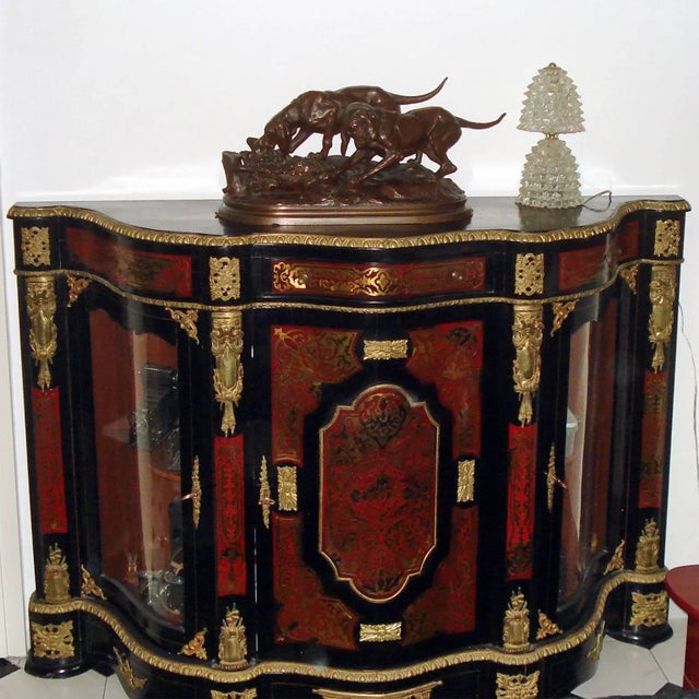 Iconic Animalier Bronze Sculpture by Hippolyte Heizler (1828–1871). Two dogs standing in front of a hare hiding under the...