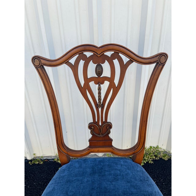 1930's Saginaw Furniture Louis XVI Walnut Dining Chairs- Set of 6 Newly Reupholstered For Sale - Image 11 of 12
