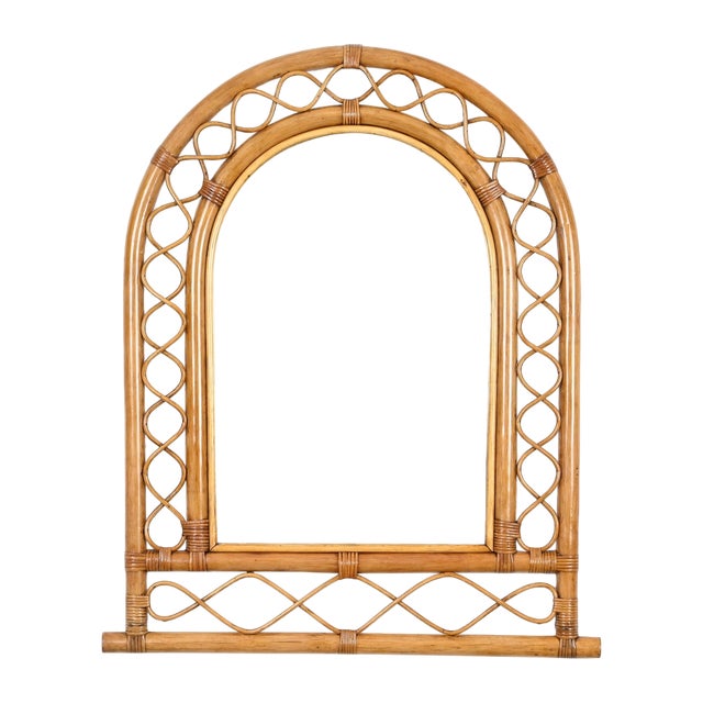 French Riviera Arc Mirror in Rattan, Wicker and Bamboo, Italy, 1960s For Sale
