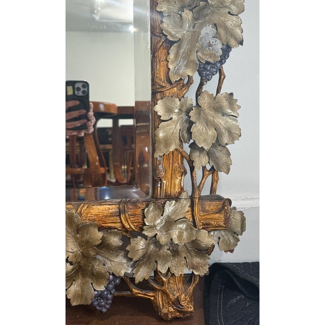 Silver Large Continental Mirror With Beveled Glass and Grapevine Motif For Sale - Image 8 of 14