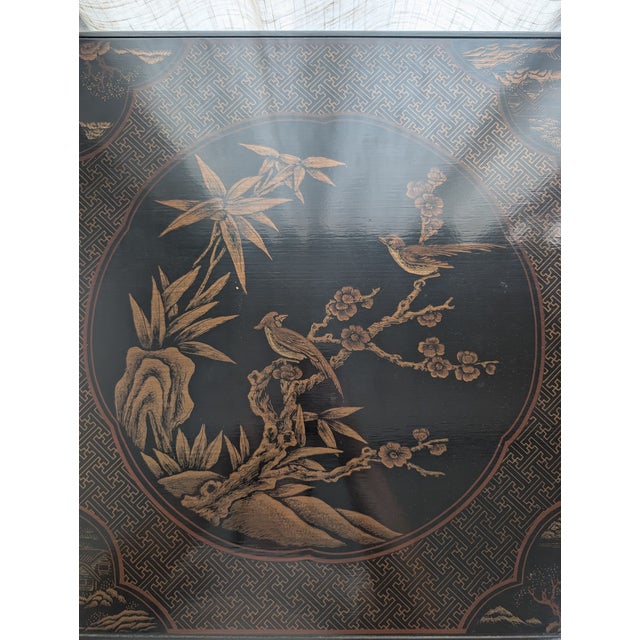 Black Vintage Drexel Heritage Ming Treasures Console Table – Hand-Painted Birds & Flowers For Sale - Image 8 of 14