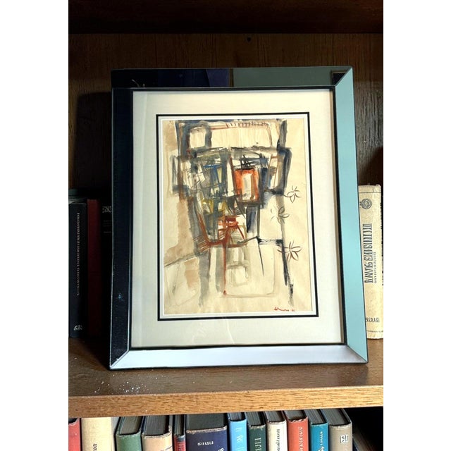 Mid 20th Century Italian Mirror Frame With Abstract Drawing on Textured Paper, Signed and Dated For Sale - Image 17 of 18