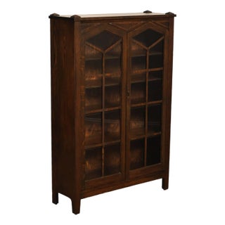 Antique Mission Oak Arts And Crafts Two Door Bookcase For Sale