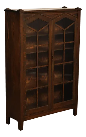 Antique Mission Oak Arts And Crafts Two Door Bookcase