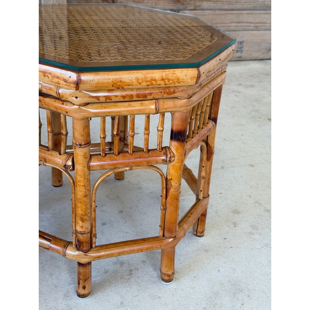 Brown Restored Vintage Brighton Pavilion Style Bamboo Octagonal Cane Side Tables For Sale - Image 8 of 12