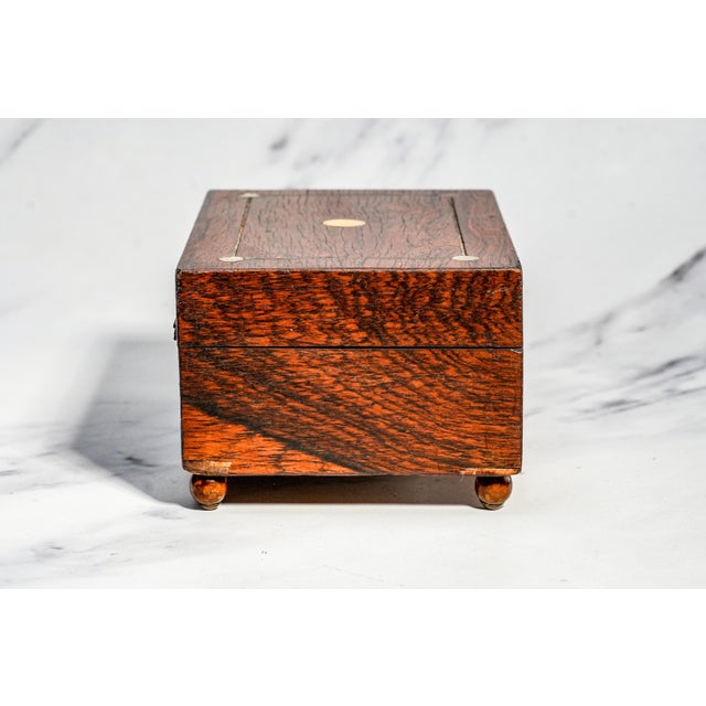 Charming Small Antique Victorian Wood Jewelry Box With Key Inset Mother of Pearl Home Decor For Sale - Image 12 of 13