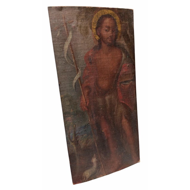 Religious Antique 18th C Religious Oil Painting of Is Saint John the Baptist For Sale - Image 3 of 4