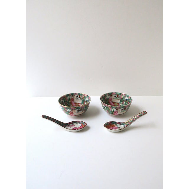 Famille Rose Bowl and Spoon Porcelain, Hong Kong Export, 2 Avail. For Sale In New York - Image 6 of 9