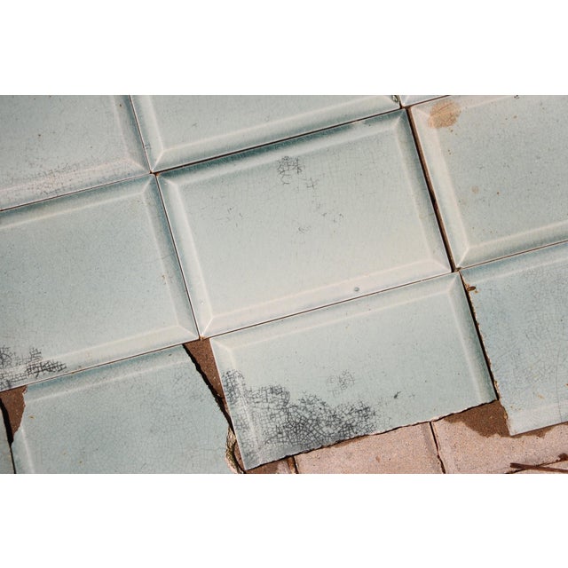 Antique 1920s Portuguese Art Deco Era Relief Tiles Set of 56 in Soft Seafoam Glaze For Sale - Image 9 of 18