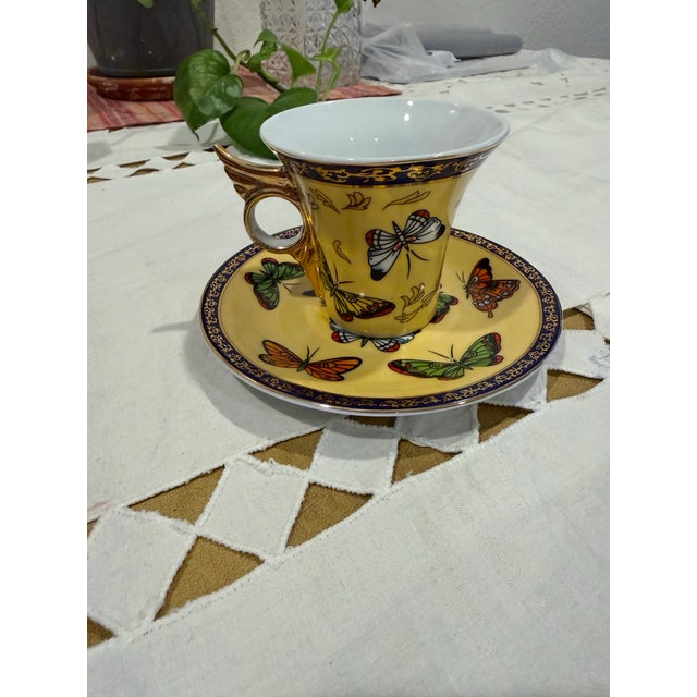 Yellow Classic Coffee &Tea Butterfly Porcelain Set 6 pcs with original box For Sale - Image 8 of 10