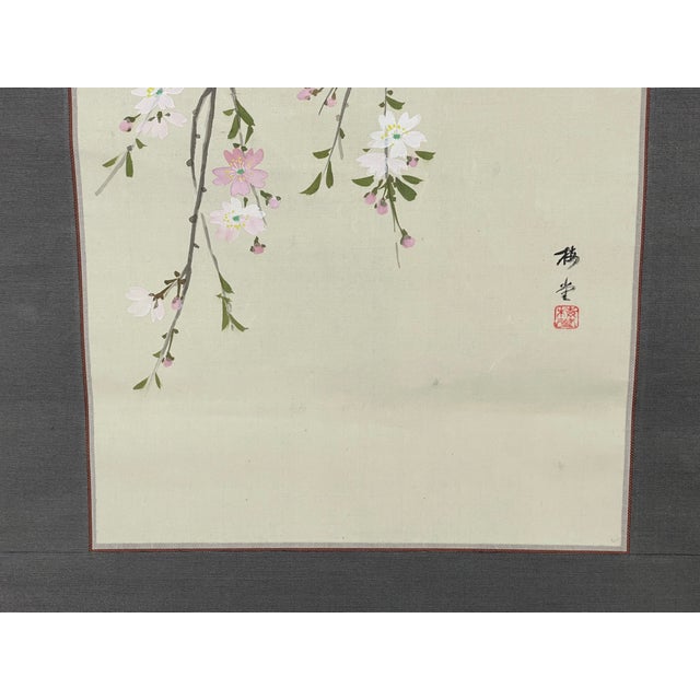 Blue Bird & Cherry Blossoms, Japanese Hand-Painted Silk Kakejiku (Hanging Scroll), Early 20th C.entury For Sale In Washington DC - Image 6 of 11