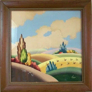 Mid 20th Century Original Untitled Painting by Ruben Kupur, Framed
