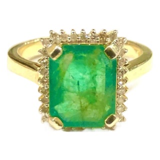 Bochic “Orient” Vintage Emerald & Diamond Ring Set In 18K Gold & Silver For Sale