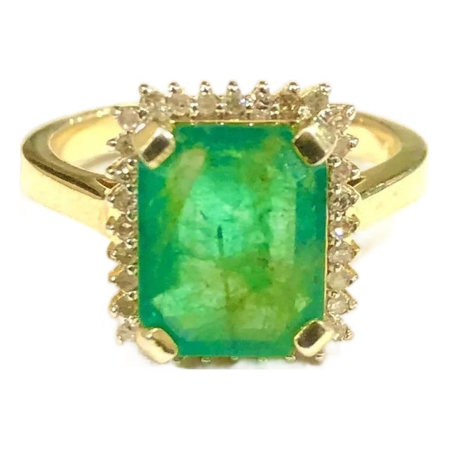 Bochic “Orient” Vintage Emerald & Diamond Ring Set In 18K Gold & Silver For Sale