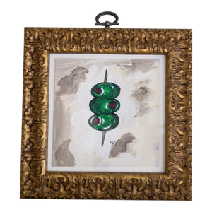 Small Original Signed Painting of Martini Olives in Italian Giltwood Frame