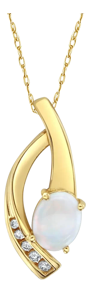 Oval Opal Diamond Necklace 14k Yellow Gold