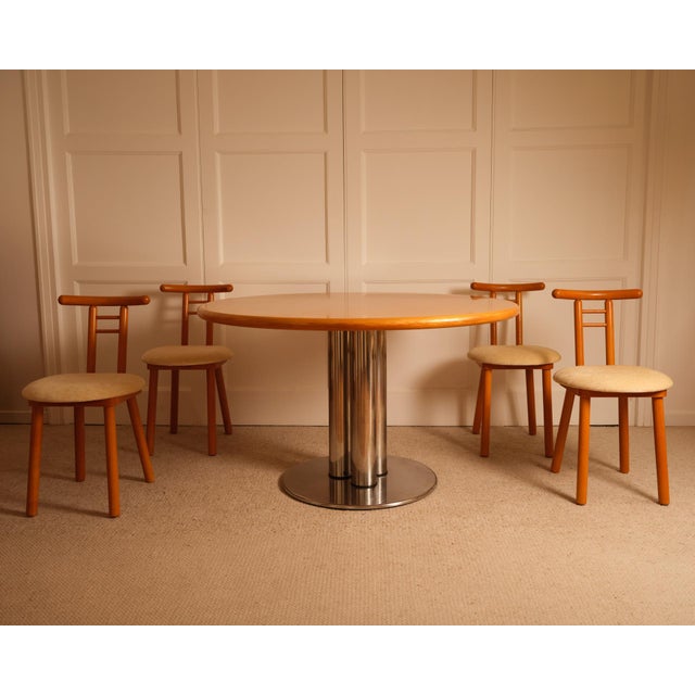 1970s Vintage Italian Circular Dining Table in Wood and Metal, 1970s For Sale - Image 5 of 9