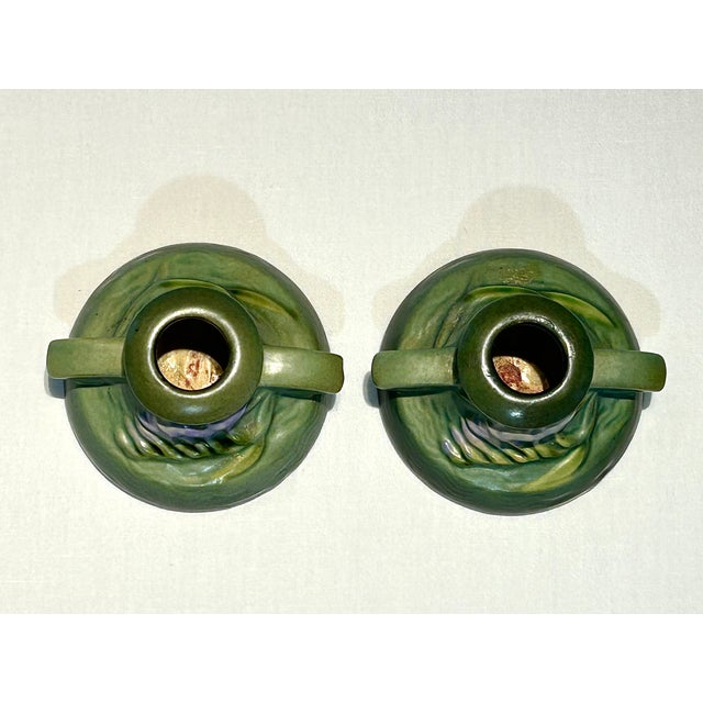 Traditional Mid 20th Century Pair of Roseville Candle Holders For Sale - Image 3 of 8