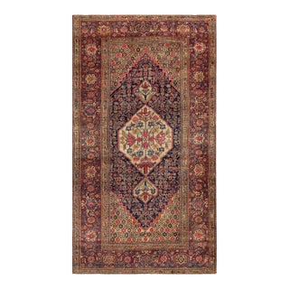 1880s Blue Navy Medallion Handknotted Antique Persian Farahn Rug 3'9" X 6'5" Wool Carpet For Sale