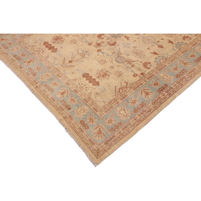 Classic Ziegler Beige Blue Hand-Knotted Wool Rug - 9'1'' X 11'3'' For Sale In New York - Image 6 of 8