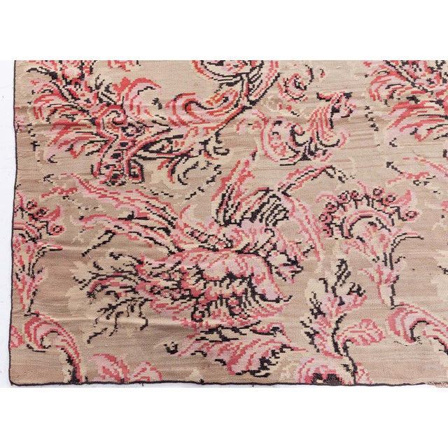 1960s Vintage Bessarabian Flat-Weave Wool Rug  Vibrant Rococo Revival with Pixelated Charm For Sale - Image 5 of 8