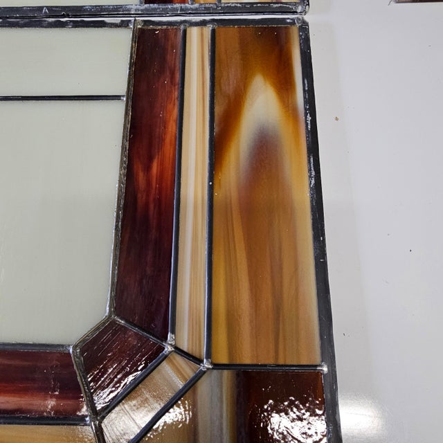 Mid-Century Modern Vintage 1940s Slag Glass Panel – Geometric Mosaic Window, 6 Sections For Sale - Image 3 of 10