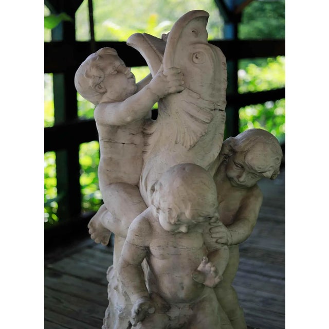 Antique Italian Carved Marble Fountain Depicting Putti Wrestling a Dolphin For Sale - Image 11 of 13