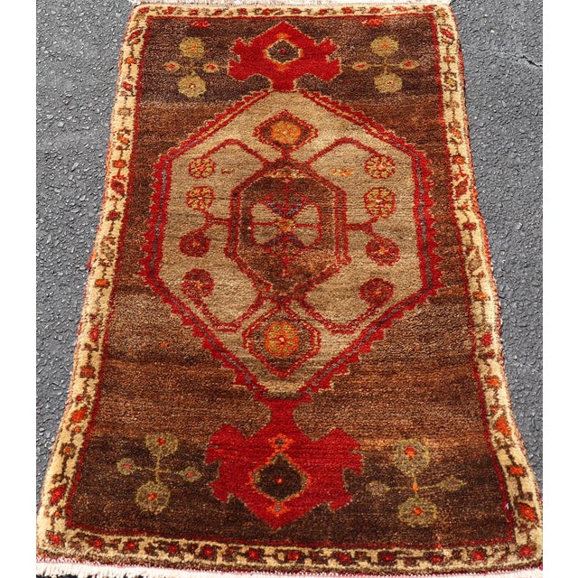 Tribal Vintage Turkish Oushak Rug With Taupe Medallion and Rich Brown Field For Sale - Image 3 of 11